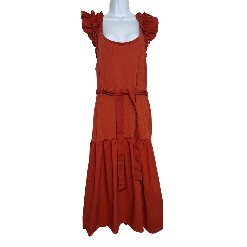Nation LTD Everleigh Frilly Ruffle Midi Dress Cayenne Size XXL 100% Cotton